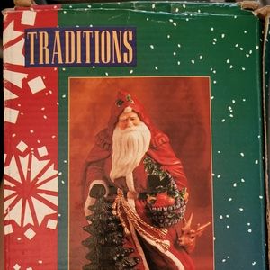 LOT OF 2: 8" Traditions Porcelain Collectable Santa Claus. Hand Painted. New.